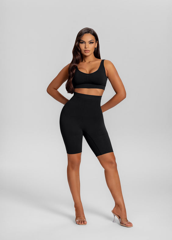 Seamless Mid-Thigh Tummy-Control Butt-Lifting Sculpting Shorts