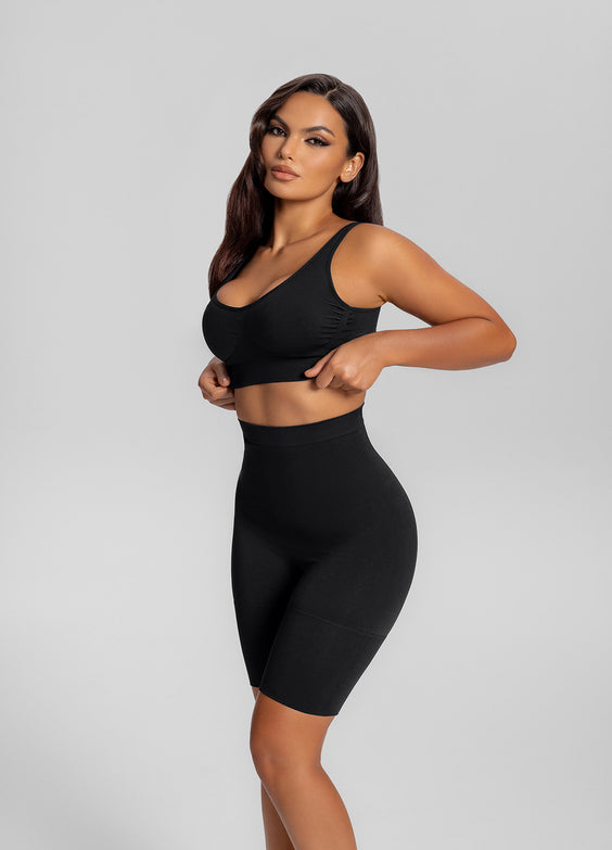 Seamless Mid-Thigh Tummy-Control Butt-Lifting Sculpting Shorts