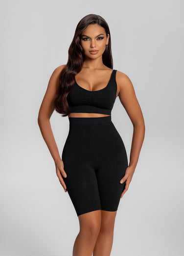 Seamless Mid-Thigh Tummy-Control Butt-Lifting Sculpting Shorts