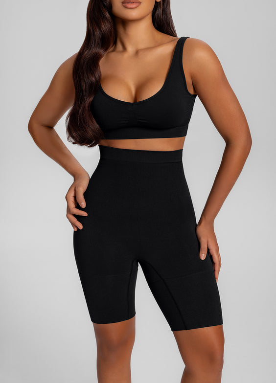 Seamless Mid-Thigh Tummy-Control Butt-Lifting Sculpting Shorts