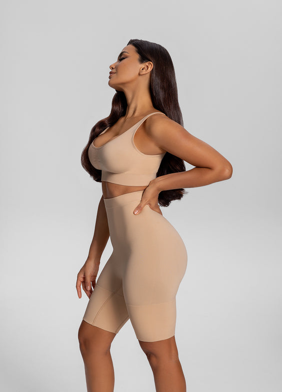 Seamless Mid-Thigh Tummy-Control Butt-Lifting Sculpting Shorts