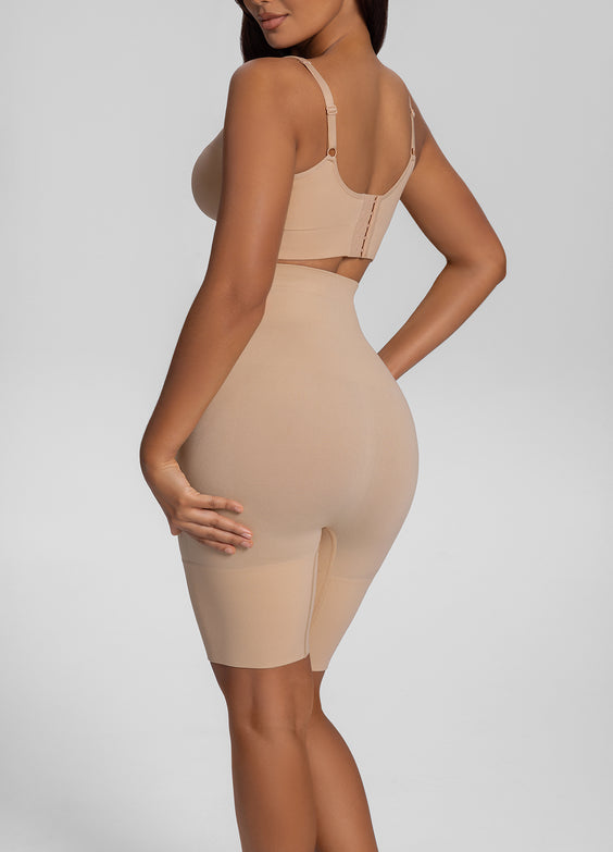 Seamless Mid-Thigh Tummy-Control Butt-Lifting Sculpting Shorts