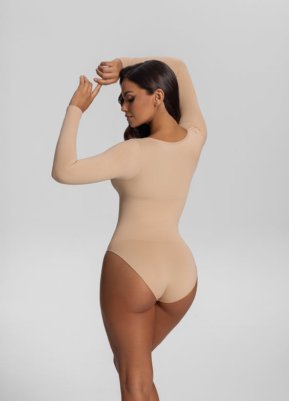 Seamless Long Sleeve Tummy-Control Full Body Shaper Bodysuit