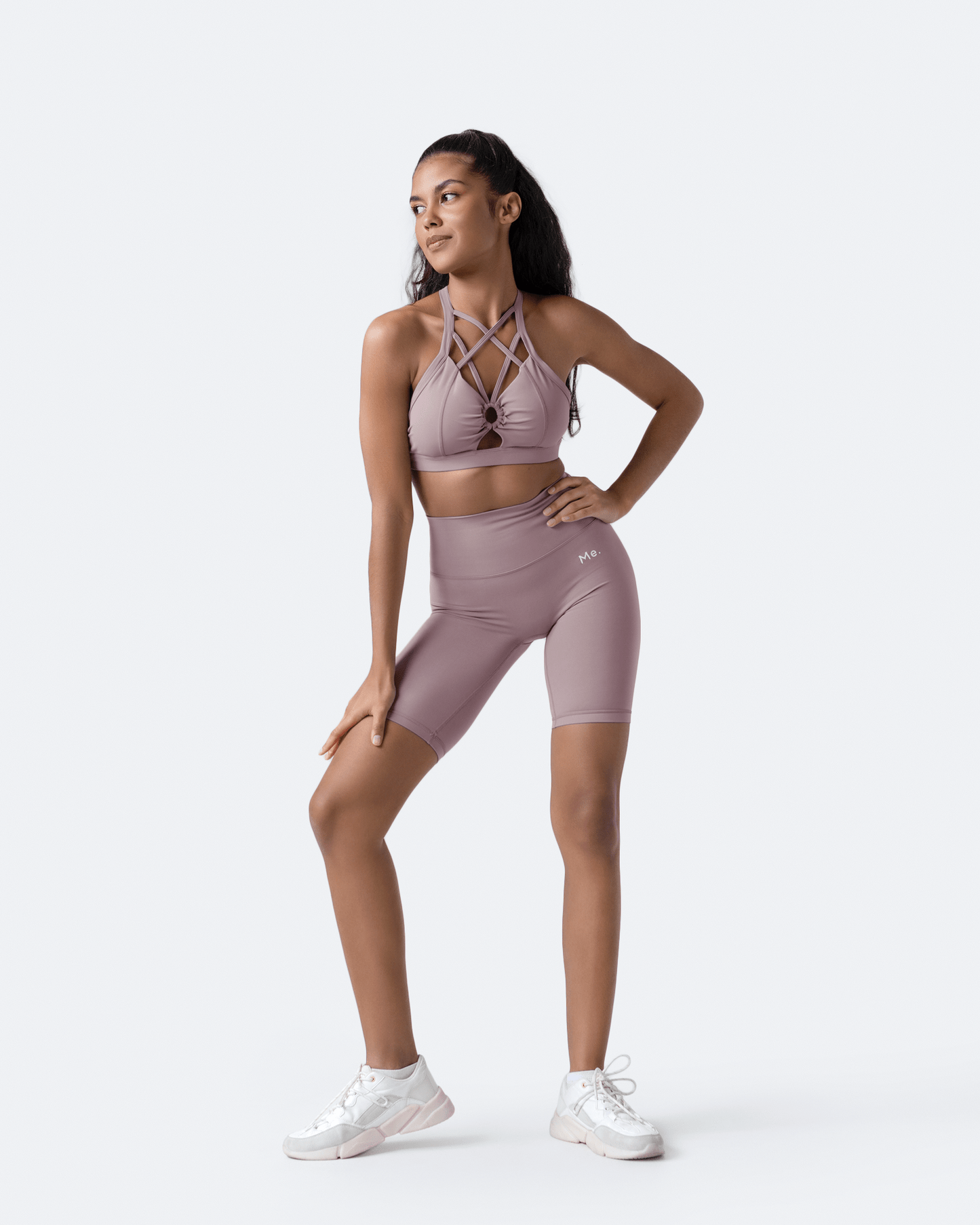 Dusty Pink Criss Cross Front Top and Bike Shorts Sports Set