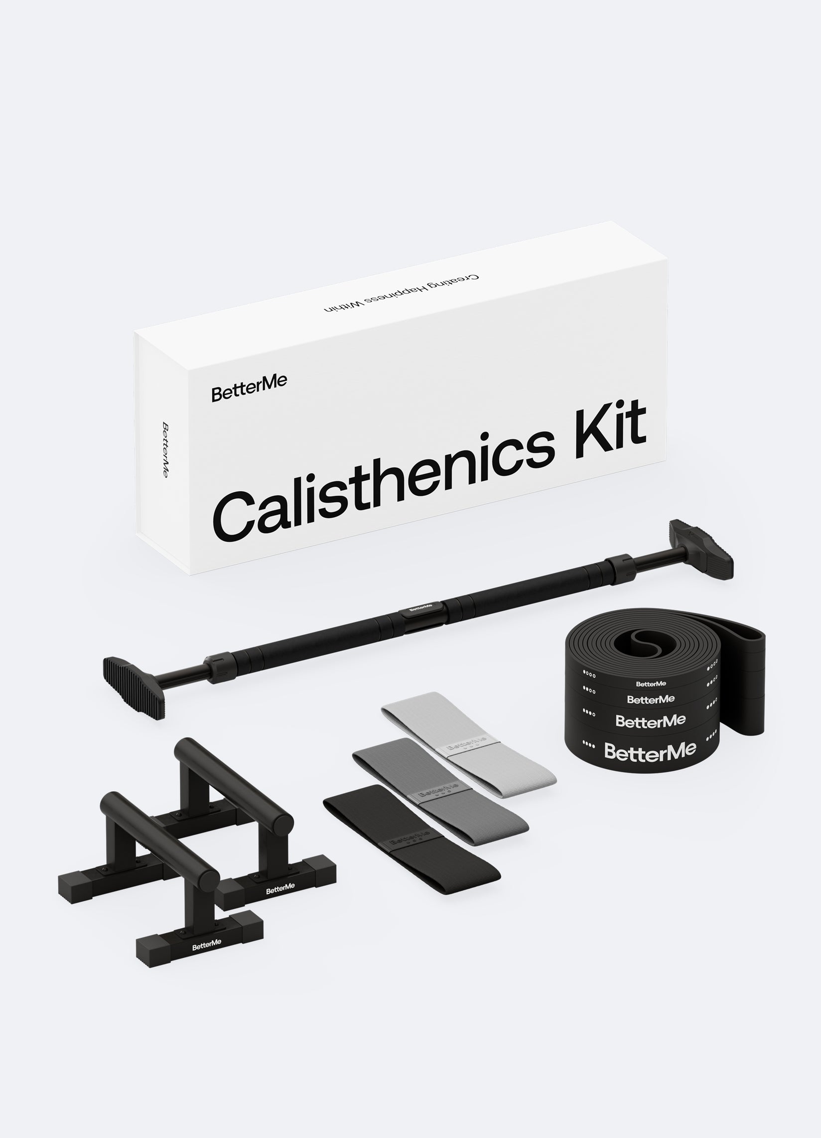 BetterMe Calisthenics Kit, Black, Parallettes, Power & Loop Bands, Pull-Up Bar, Home Gym Equipment Set