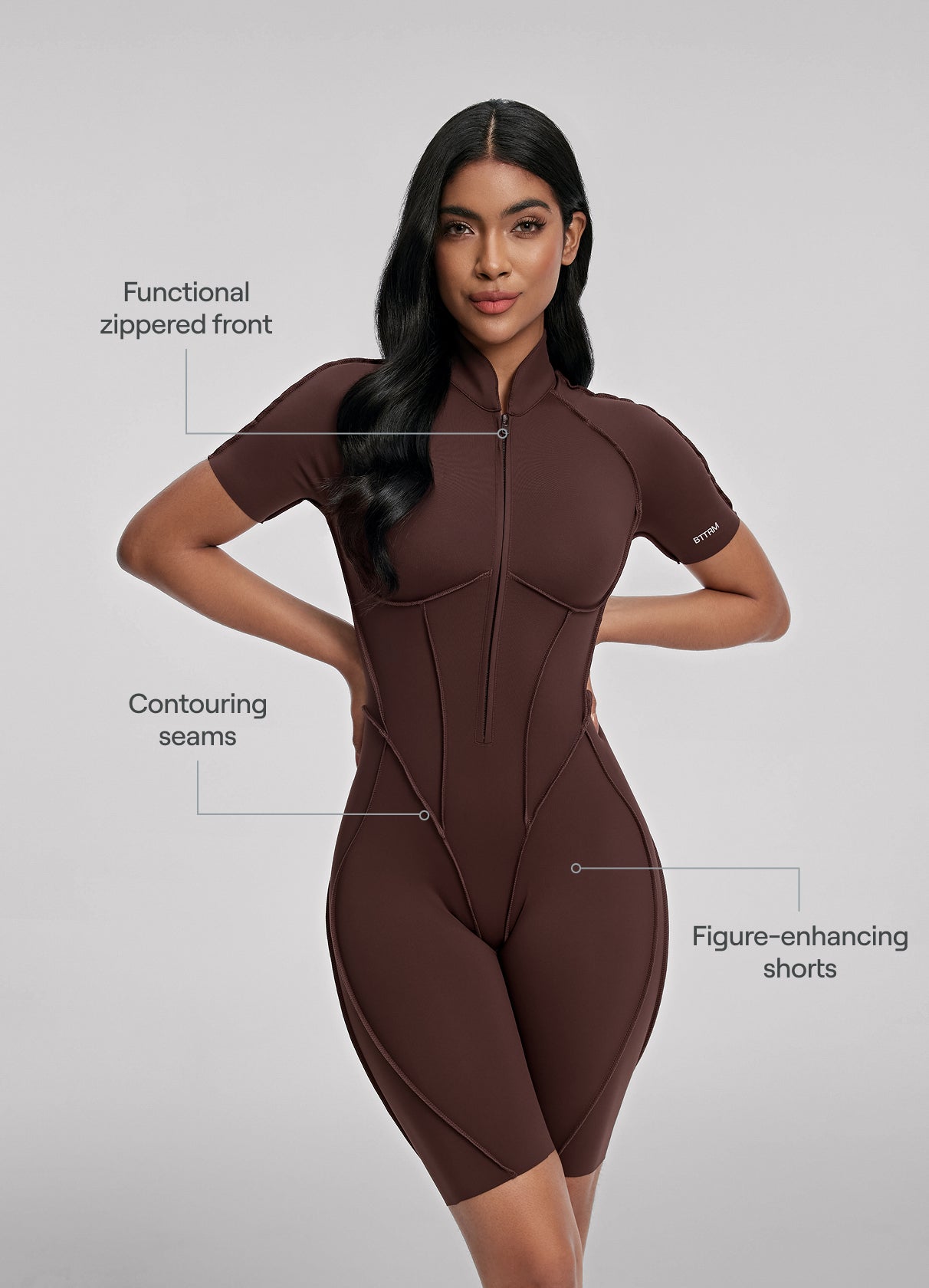 Closed-Back Shorts Catsuit (Color: Chocolate) | BetterMe Store