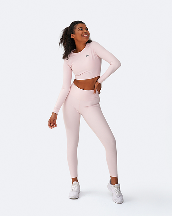 Crop top a maniche lunghe rosa vaniglia