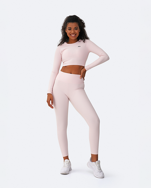 Crop top a maniche lunghe rosa vaniglia