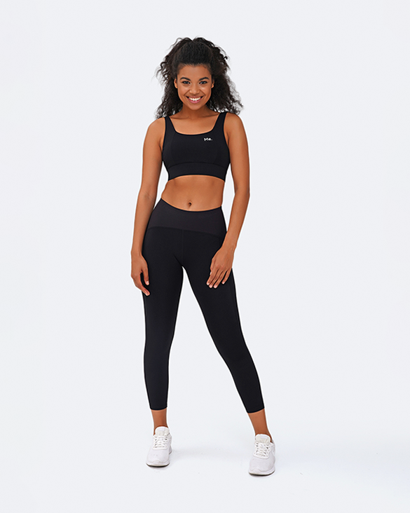 BetterMe Jet Black Strappy Front Top and ⅞ Leggings Sports Set