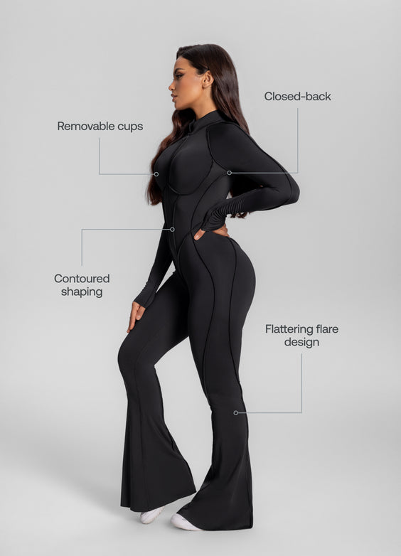 Catsuit évasée à dos fermé