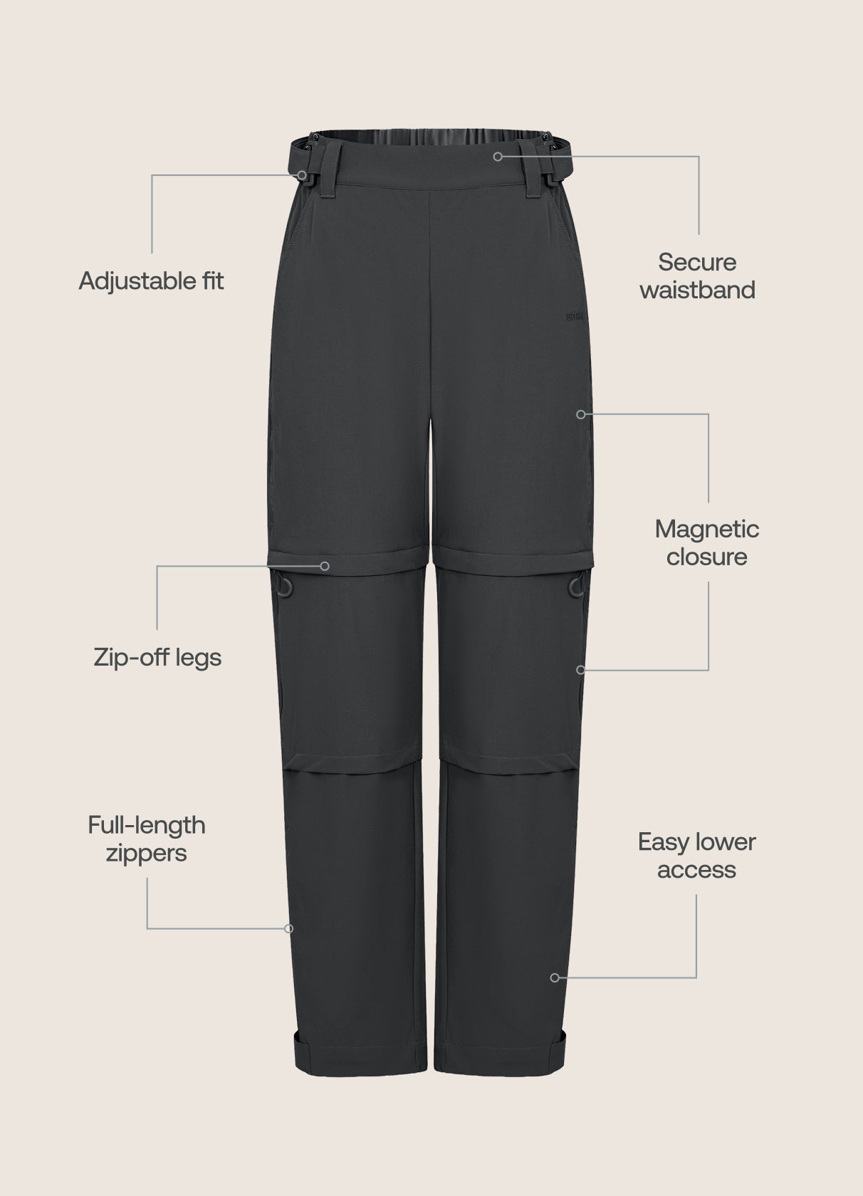 Women's Adaptive Zip-Off Pants (Color: Charcoal) | BetterMe Store