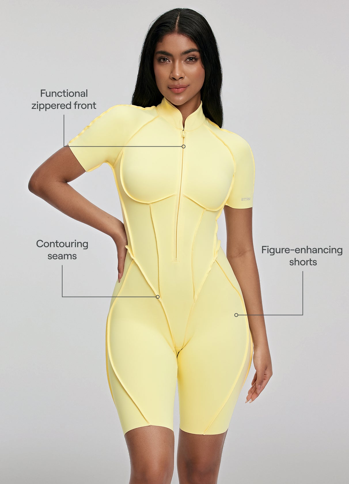 Sleek Shorts Catsuit (Color: Lemon Meringue) | BetterMe Store