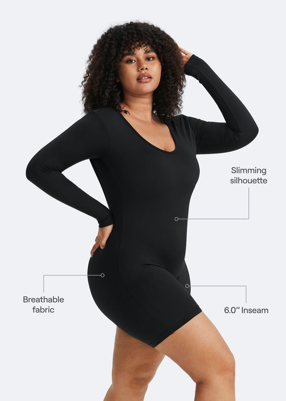 Body de manga longa com costas em U