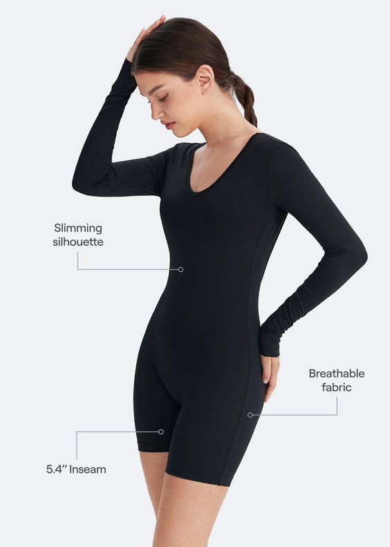 Body de manga longa com costas em U