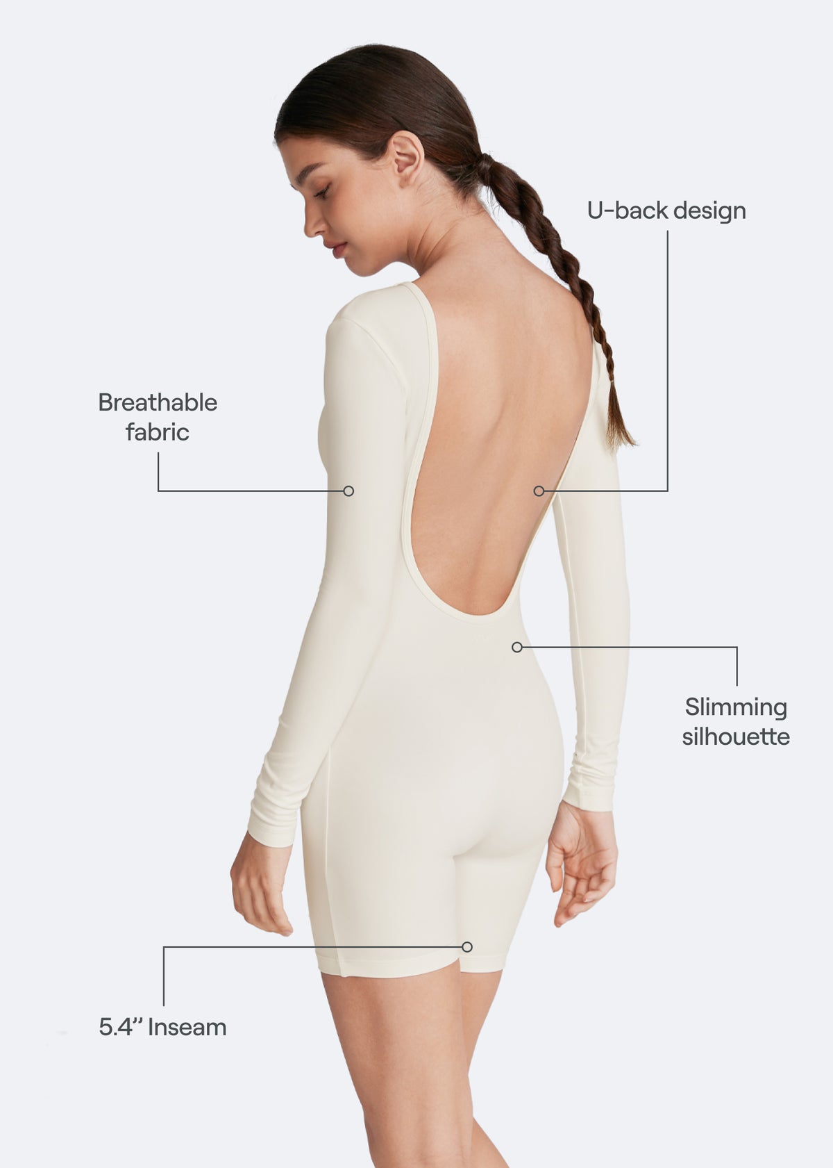 U-back Long Sleeve Bodysuit (Color: White) BetterMe Store - Main Image