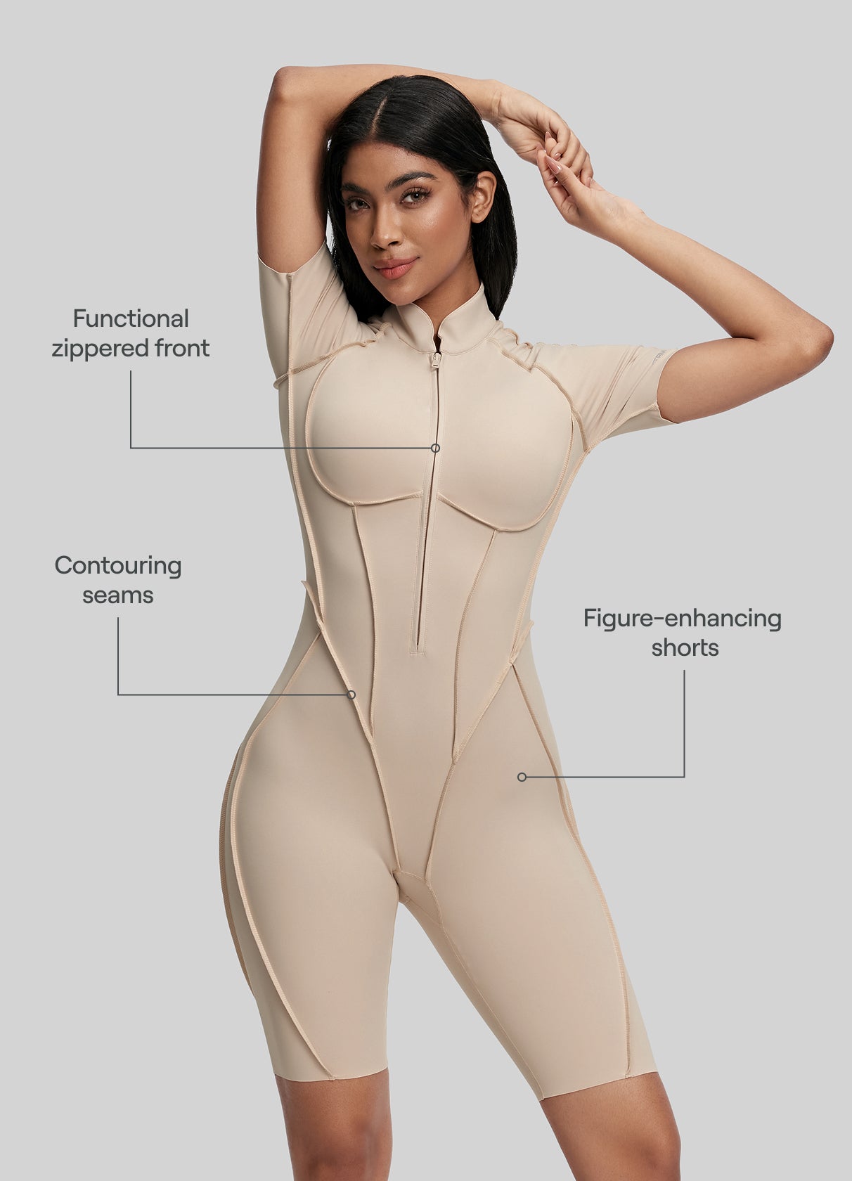 Sleek Shorts Catsuit (Color: Oat Milk) | BetterMe Store