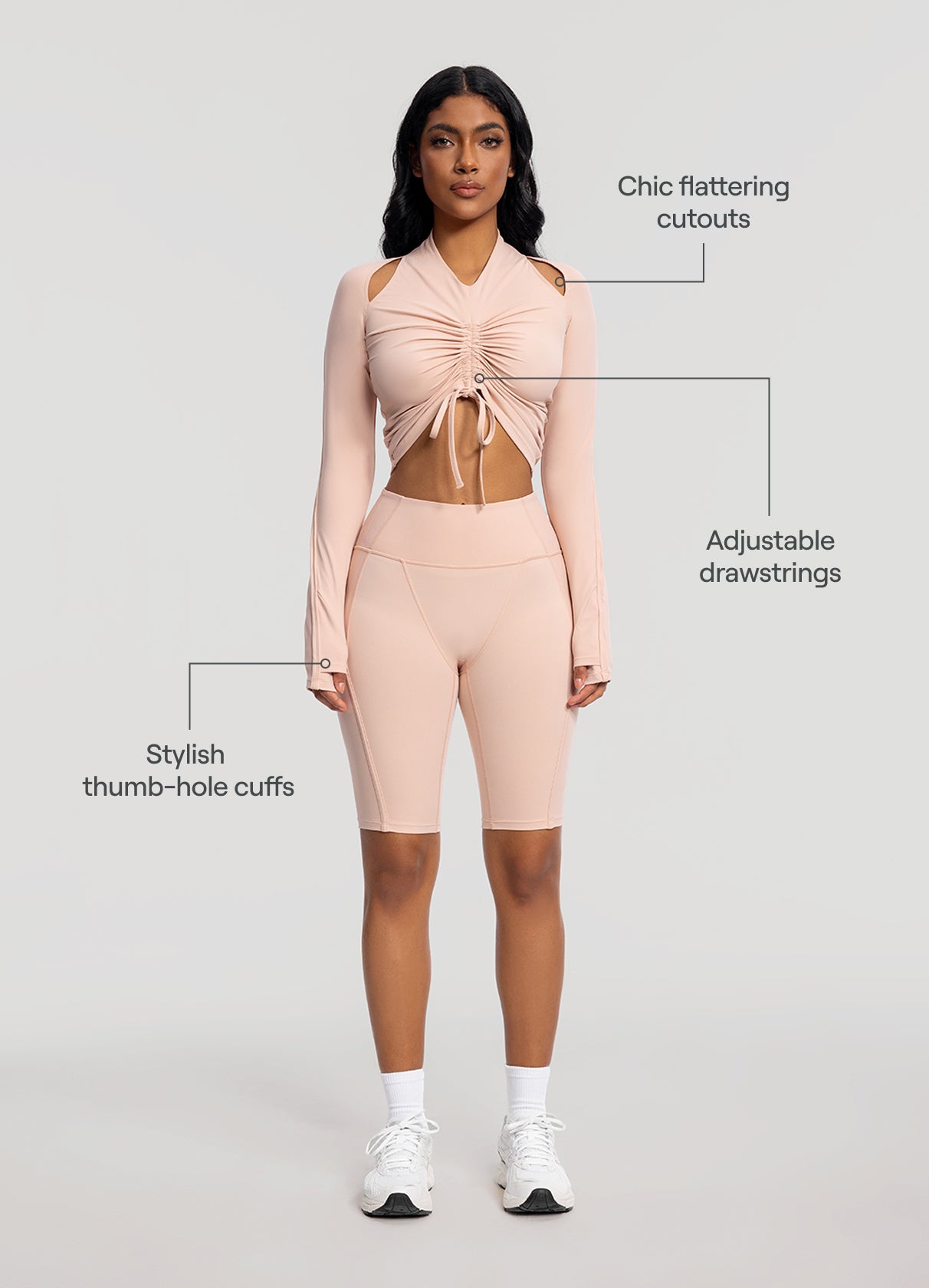 Drawstring Crop Top (Color: Seashell) | BetterMe Store