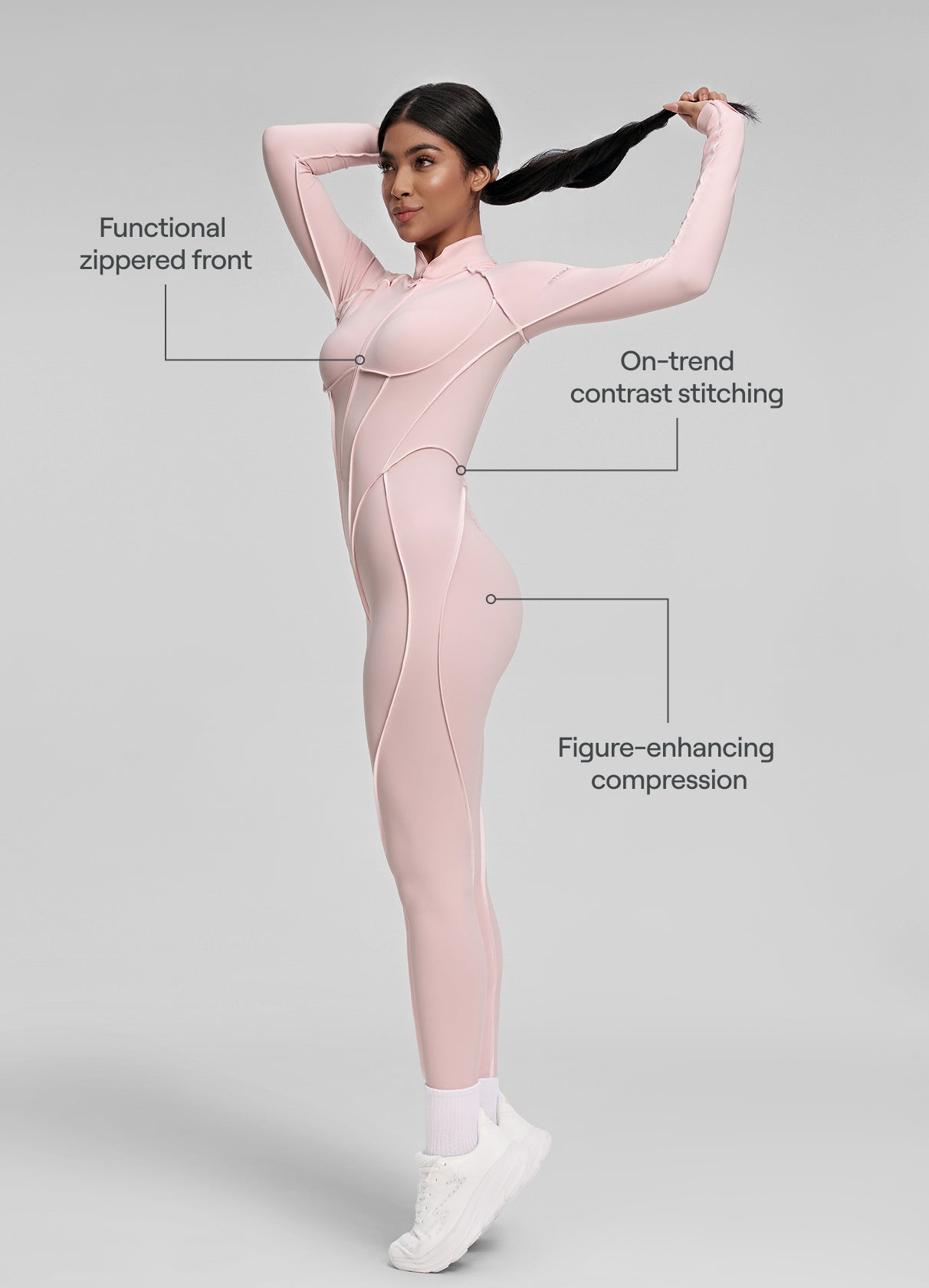 Contour Stitch Catsuit (Color: Ballet Pink/White) | BetterMe Store