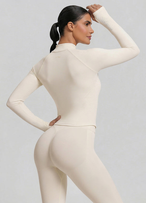 Ultrasculpt Top Lungo Aderente in Twill con Mezza Zip e Foro per il Pollice Senza Cuciture