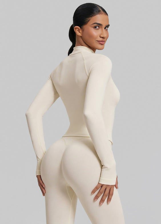 Ultrasculpt Top Lungo Aderente in Twill con Mezza Zip e Foro per il Pollice Senza Cuciture
