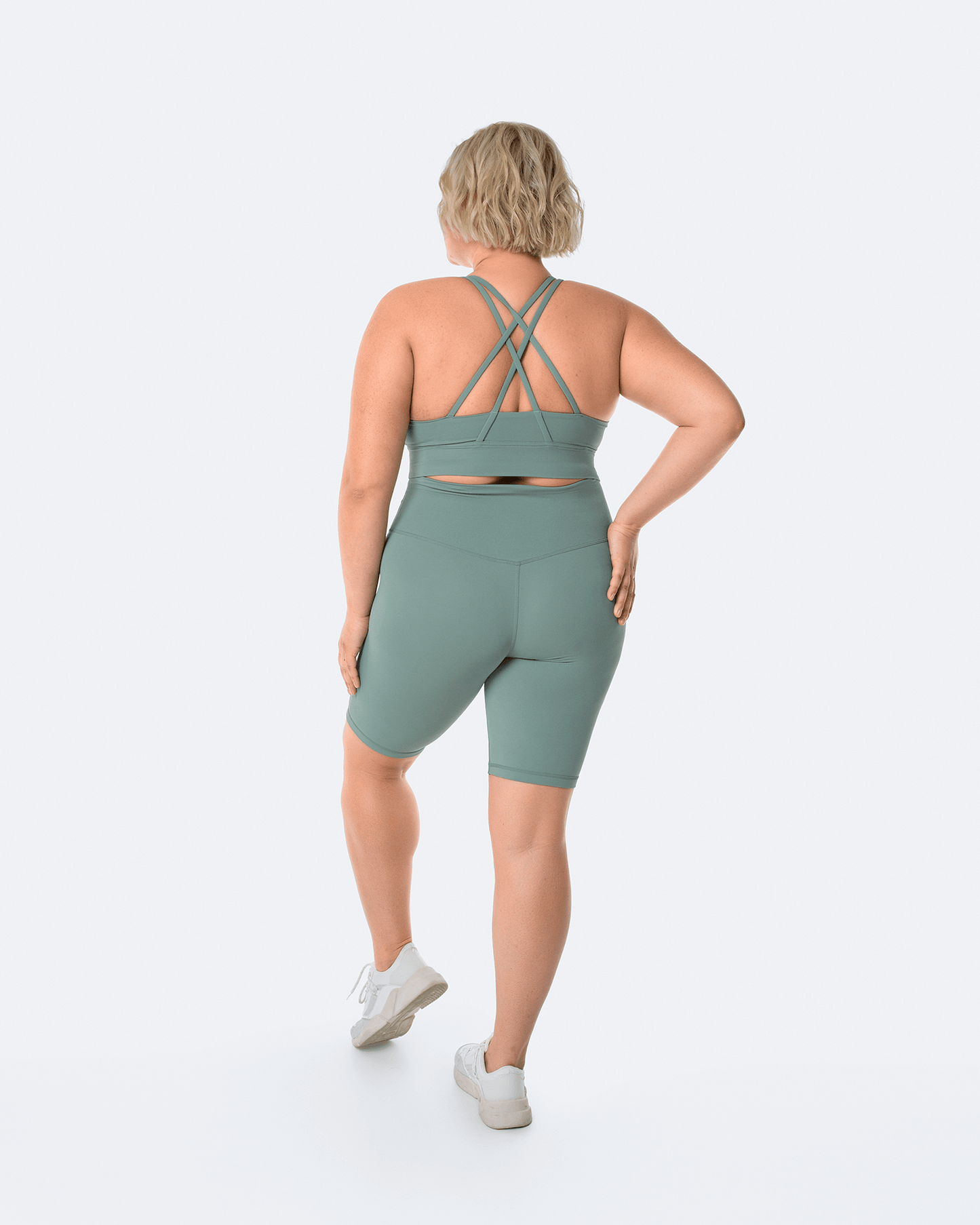 Fresh Green Strappy Back Top and Bike Shorts Sports Set