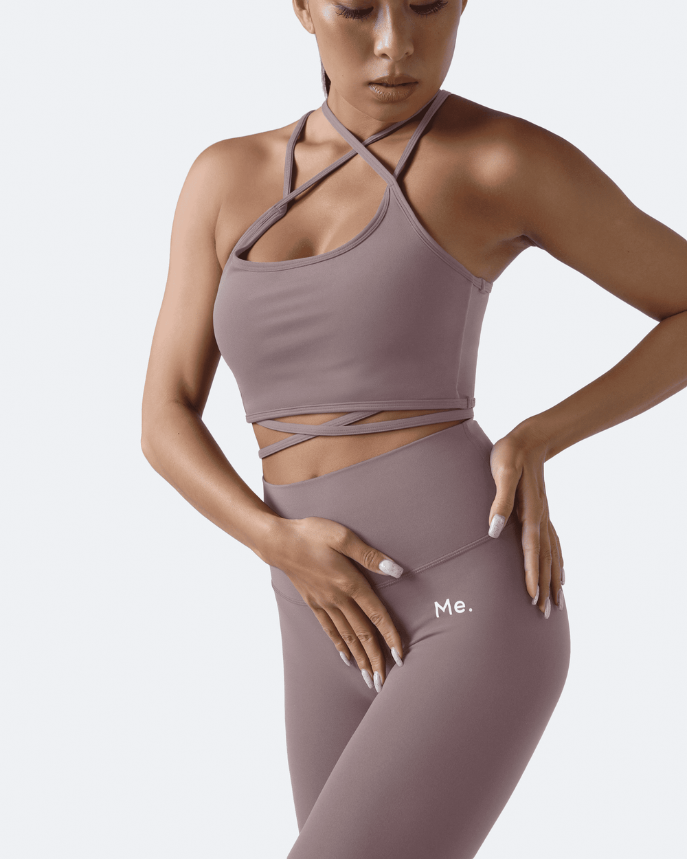 BetterMe Dusty Pink Strappy Front Top and ⅞ Leggings Sports Set for women –  BetterMe Store