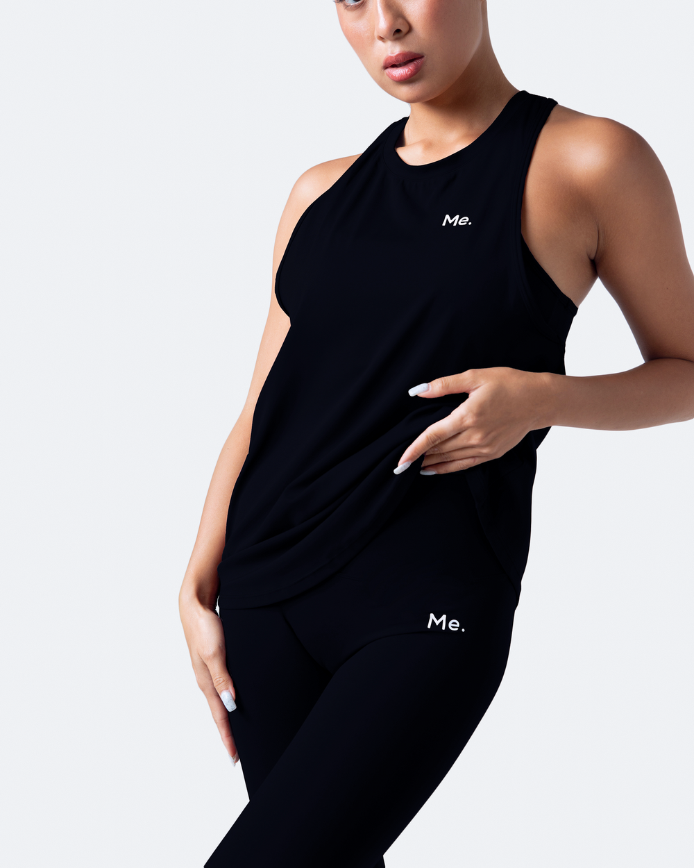 BetterMe High Waisted Leggings and Cropped Long Sleeve Top Set in Black | 2  pieces Women's Slimming Effect Sport Set