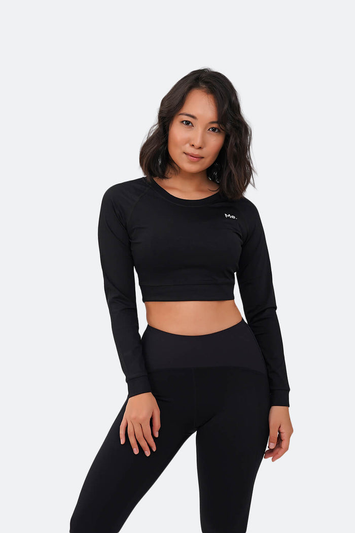 Crop Top de Manga Larga Negro