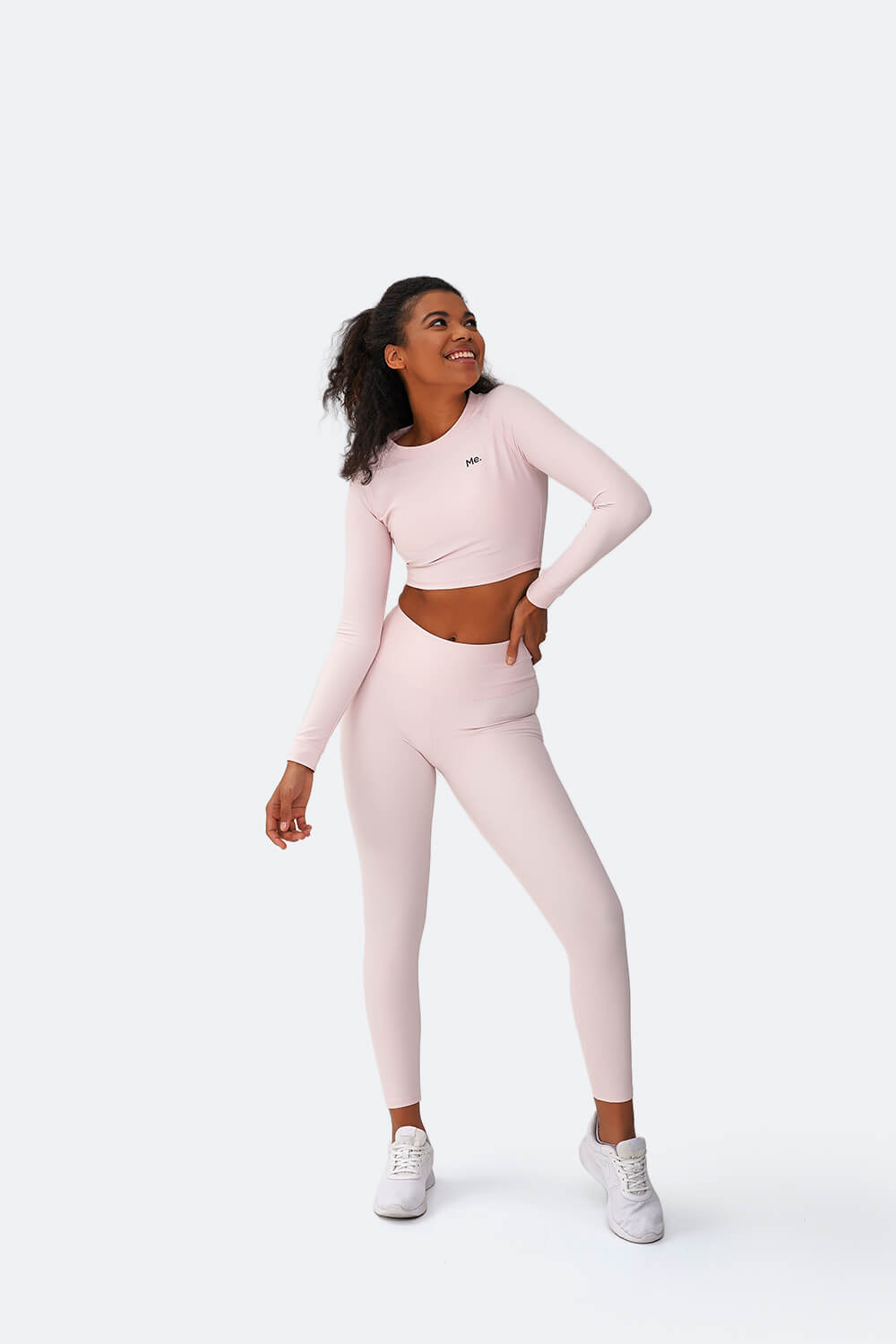 Conjunto de legging cintura alta e cropped manga longa BetterMe em rosa   Conjunto esportivo feminino de 2 peças com modelagem que valoriza a  silhueta – BetterMe Store