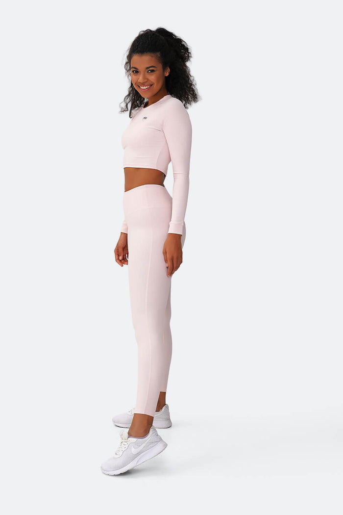 Crop top a maniche lunghe rosa vaniglia