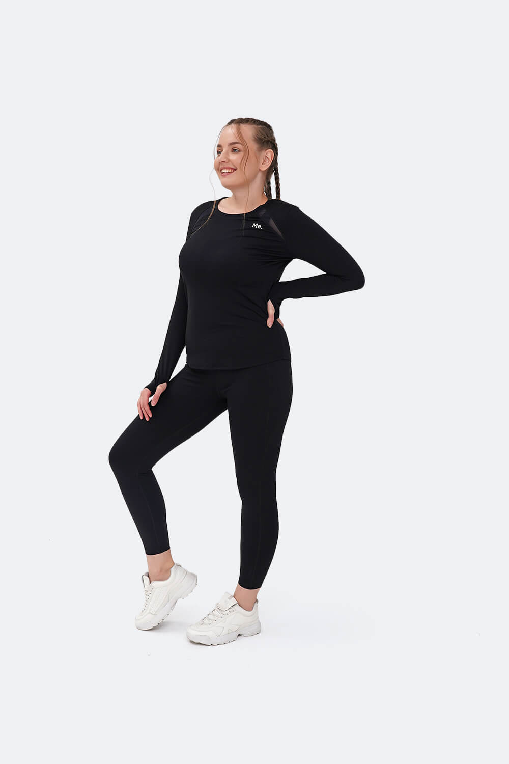 BetterMe High Waisted Slimming Leggings and Long Sleeve Top with  Full-Coverage Set in Black | 2 Pieces Women's Classic Workout and Chill Set